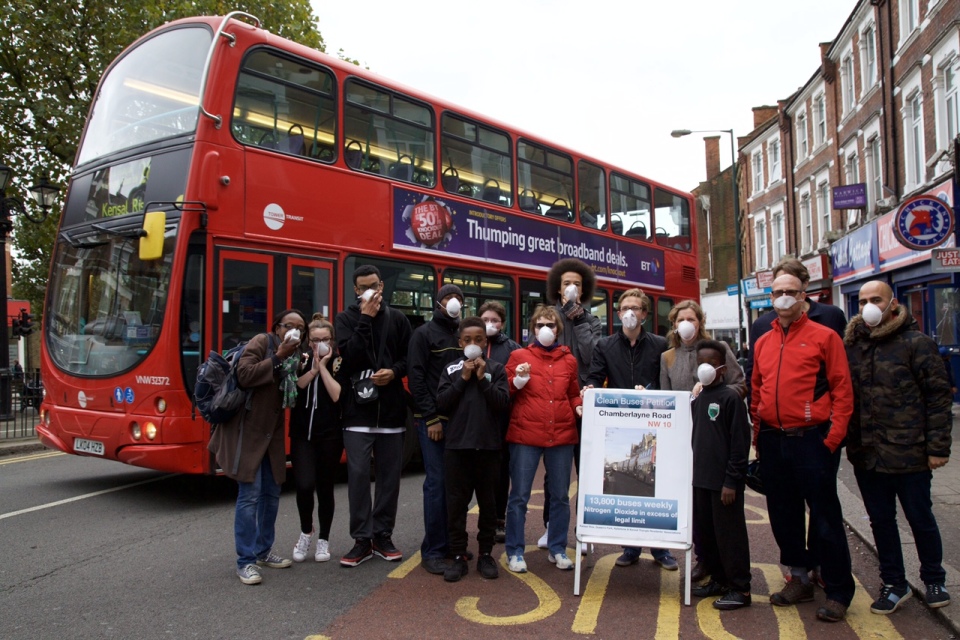 Protesting against bus pollution in Kensal rise